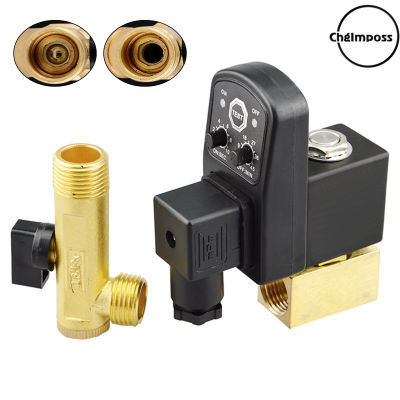 ChgImposs AC 220V 1/2 "ทองเหลืองอิเล็กทรอนิกส์ท่อระบายน้ำวาล์วแยกประเภทวาล์วมีตัวจับเวลา OPT และ2-Way 2ตำแหน่งสำหรับเครื่องอัดอากาศ/Cooler