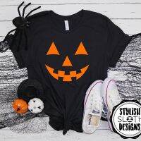 Halloween เสื้อยื ผ้าฝ้ายแท้ แขนสั้น เครื่องแต่งกายเทศกาล เทศกาลฮาโลวีน หน้ายิ้มน่ากลัว พิมพ์ลาย เสื้อฟักทอง ราคาสุดคุ้ม