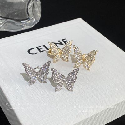 [COD] Real gold electroplated zircon butterfly ear clip womens fashion light luxury no piercing bone temperament high-end earrings wholesale