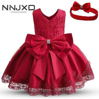 NNJXD Baby Girl 0-5 Years Red color Dress Baby Girl Kids Baptism Flower Lace Embroidery Party Birthday Tutu Dress Wedding Gown Christening