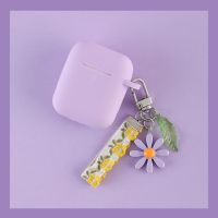 สำหรับ Apple เคสซิลิโคนดอกไม้สีชมพูน่ารักสำหรับ AirPods 1 2อุปกรณ์เสริมฝาครอบป้องกันพวงกุญแจดอกไม้