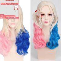 BRENDONAN สีชมพูสีฟ้า วิกผมชุดแฟนซี เครื่องแต่งกายคอสเพลย์ฆ่าตัวตาย ทีมฆ่าตัวตายฮาร์เลย์ควินน์ ผมไล่ระดับสี ของใหม่ หางม้าหางม้า วิกผมปาร์ตี้คอสเพลย์ เด็กผู้ใหญ่และเด็ก