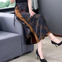 2023 National Harajuku Vintage Flower Print Satin Skirt Midi Elastic Waist Casual Loose Skirt Oriental Traditional Ethnic Skirt