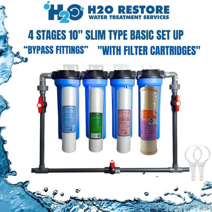 Water Filter 4 Stages 10” Slim type Basic with Bypass Fittings Ideal ...