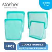 [Bundle] Stasher Cook Set of 4 Reusable Food Bags Aqua ถุงซิลิโคน Food Grade/ถุงเก็บอาหาร/ถนอมอาหาร