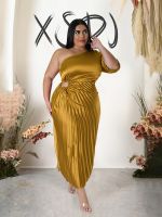 One Side Shoulder Dress Women Pleated Sexy Long Dresses Soft Luxury Elegant 5xl Plus Size Women Dresses Wholesale Dropshipping