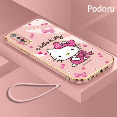 เคส Vivo S1 IQOO Y7S Z1X เรียบง่ายสุดหรูเคสโทรศัพท์ชุบทองเคสซิลิโคน TPU นิ่มลาย Hello Kitty