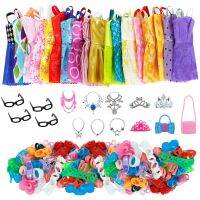 35 Item/Set Doll Accessories 10 Pcs Doll Dress 6 Necklace 4 Glasses 3 Crowns 2 Handbags 10 Shoes Clothes for Barbie Doll