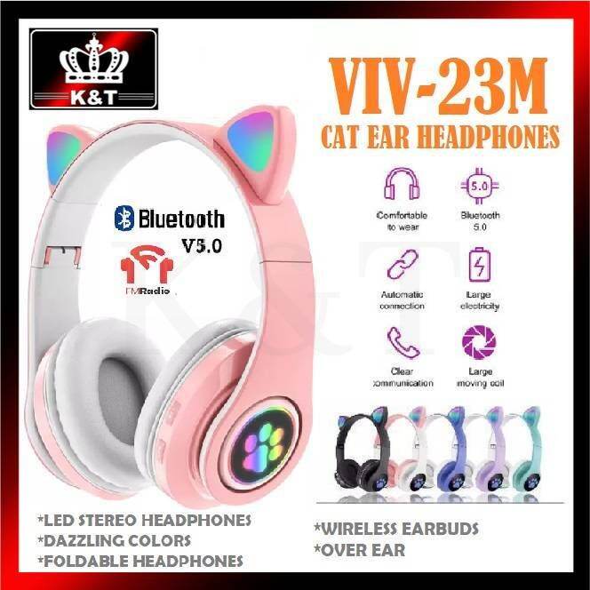 VIV23M Cat Ear Wireless Headphones Bluetooth 5.0 RGB Earphones Bass