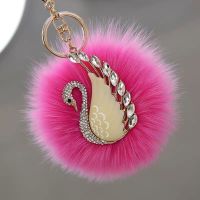 South Korean high-grade car keys pendant retro swans big blue fox hair bulb plush pendant diamond bag