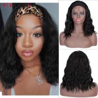 FORCUTEU Short Wavy Synthetic Headband Wigs for Black Women Water Wave Natural Black Brown Synthetic Headwraps Hair Wig Glueless