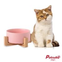 [Petsuka] ชามเซรามิคสัตว์เลี้ยง Petsuka พร้อมฐานรองสไตล์ญี่ปุ่น สำหรับสุนัขและแมว สีชมพู