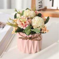 European Style Artificial Hydrangea Plant Potted Artificial Flower Ornament Vases Flowers Pots Decoration