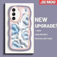 JIUMOO เคสปลอกสำหรับ Samsung S22บวก S22พิเศษ5G,เคสโทรศัพท์ลายขอบซิลิโคนน้ำอ่อนแบบดั้งเดิมลายคลื่นดอกไม้สีฟ้า3D เคสป้องกันกล้องคลุมทั้งหมดเลนส์เคสฝาหลังกรอบนุ่ม