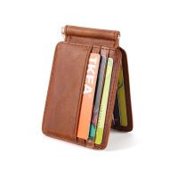 [COD] Large-capacity card crazy horse leather genuine document bag bank case multi-card slot first-layer cowhide dollar clip