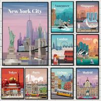 Ultra HD City Landscape โปสเตอร์ Tokyo New York Bali โซลมาดริดลอนดอนผ้าใบพิมพ์ Wall Art Picture Room Home Decor