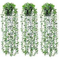 【cw】 3 Pots Artificial Hanging In Pot Eucalyptus for Wall Room Office  Garden Decoration