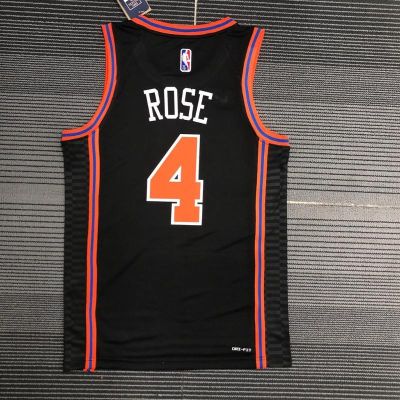 เสื้อกีฬาบาสเก็ตบอล ลายทีม New York Knicks Derrick Rose NBA สีดํา สําหรับผู้ชาย 2022