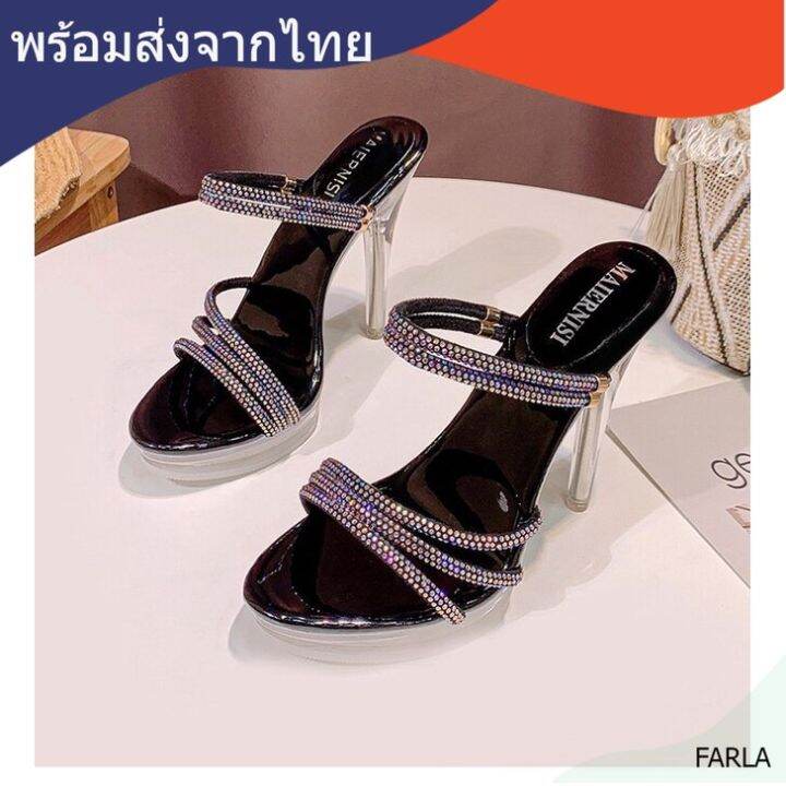 farla-พร้อมส่งจากไทย-รองเท้าส้นสูงแบบเปลือยส้น-สูง-5-นิ้ว-เสริมหน้า-1-นิ้ว-mule-งานสวย-ส้นแก้วสายประดับเพชร-รหัส1986-1