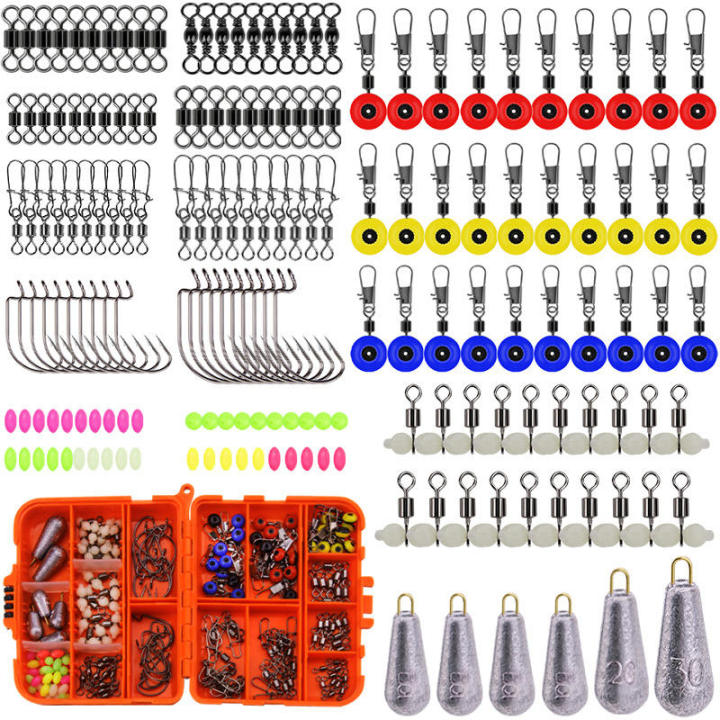 160pcs-เซ็ตรวมสำหรับ-อุปกรณ์ตกปลาต่่างๆ-พร้อมกล่องเก็บเบ็ด-x3e3