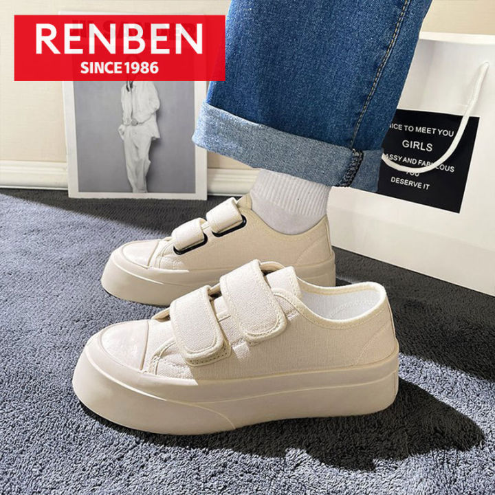 renben-รองเท้าสีขาวเล็กๆสไตล์insหญิง-เข้ากับทุกการแต่งกา-ย-รองเท้าผ้าใบบางใหม่แบบพื้นหนา-ระบายอากาศได้ดีสําหรับฤดูร้อนปี