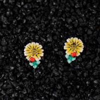 SANTUZZA Silver Earrings For Women 925 Sterling Silver Delicate Sunflower Cubic Zirconia brincos Fine Jewelry Handmade Enamel