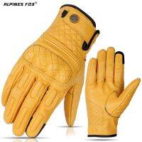 【CW】Retro Goat Leather Motorcycle Gloves Yellow Male Full Finger Touch Screen Motorcyclist Guantes Motocross Glove For Men Women XS