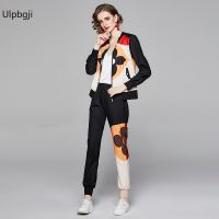 Women Trousers Suits Print Jacket Coat + Pants Ladies 2 Pieces Blazer Sets