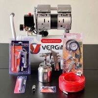 Vergin 30 ลิตร  ปั๊มลม แบรนด์ดัง เสียงเงียบ ปั๊มลมออยฟรี  (อัพเกรด 1,000 W)+พร้อมอุปกรณ์ 6 อย่าง + กาพ่นสี KANTO กระป๋อง (ล่าง)