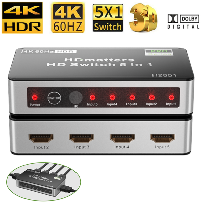 HDMI สวิตช์2.0 4K 60Hz 5พอร์ต HDR HDMI ตัวสลับ5 In 1 Out 18Gbps 5X1สลับอัตโนมัติ2.2 HDCP สำหรับ PS5 PS4 Xbox แอปเปิ้ลทีวี Roku