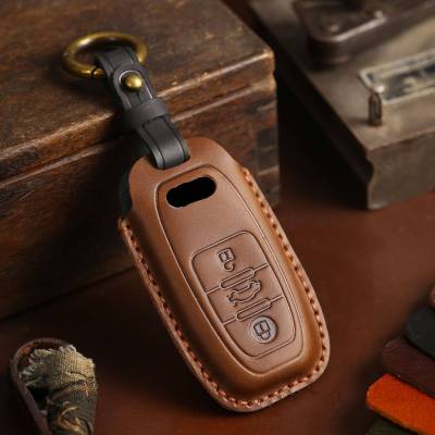 Leather Car Key Case Cover for Audi A6 A4L A5 A7 A8L Q7 Q8 Q3 A3 Keychains Holder Keyring Shell Bag Fob Protector Accessories