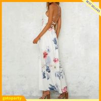 GOTO Chic loral Print V Neck Sleeveless Backless Spaghetti Bandage Maxi Dress