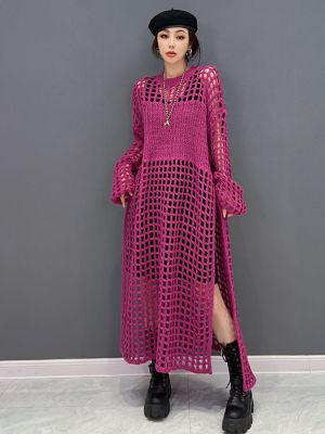 XITAO Knitting Dress Women Hollowed Out Long Sleeve Dress