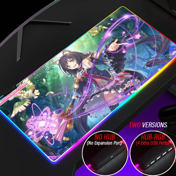 large-custom-hub-mouse-pad-pecorine-4-port-usb-gaming-mousepad-anime-rgb-princess-connect-re-dive-playmat-with-led-backlit