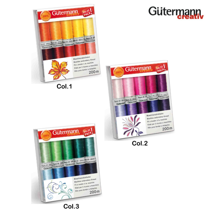 Gütermann Machine Embroidery Thread Set Rayon 40 200 m ด้ายปักจักรเซ็ท