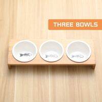 【The bowl of oranges】 3ชามแมวเครื่องให้อาหารสุนัขชามเซรามิกอาหารสัตว์เลี้ยงบนโต๊ะอาหารชามน้ำกรอบไม้ไผ่ Antiskid สุนัขแมวชามใส่อาหารอุปกรณ์สัตว์เลี้ยง