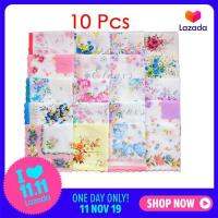 ?✈10 pcs หญิงผ้าเช็ดหน้า VINTAGE Floral พิมพ์ผ้าฝ้าย Blossom ดอกไม้ 30x30 ซม.