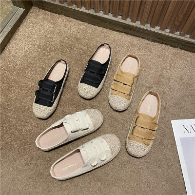 Gentle Wanwan Lei Style Straw Fisherman Shoes Womens Shoes 2023 Spring and Autumn Thin All-Matching Outer Wear Closed Toe Half Slippers