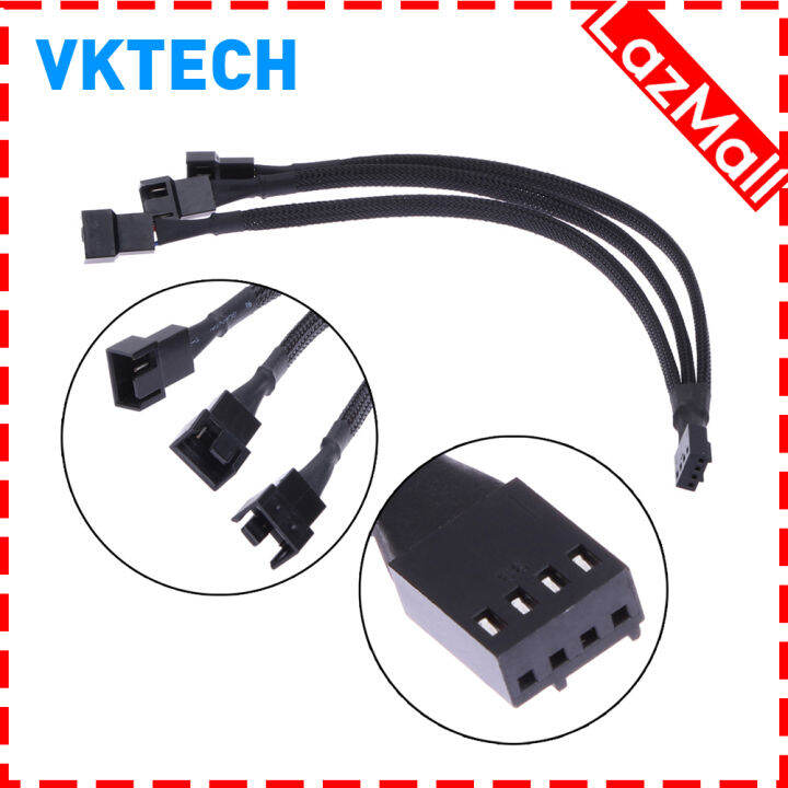 [Vktech] 4 pin PWM Fan Cable 1 to 3 ways Splitter Black Sleeved Extension Cable Lazada PH