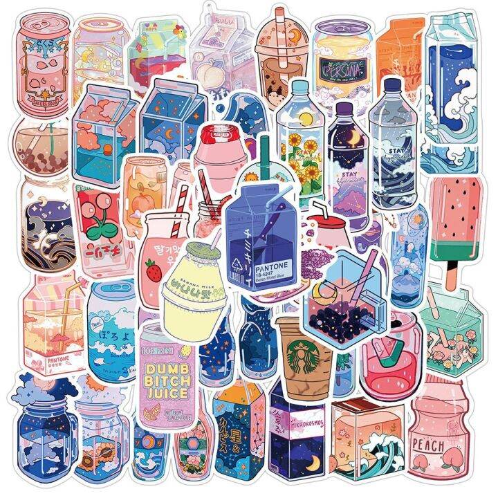 50PCS Summer Cute Flavored Drink Stickers PVC Kawaii Cartoon Beverage