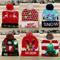 【CW】 Colorful Led Hat Cartoon Pattern Knitted Children Adult Xmas New Year Decoration