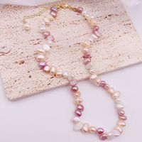 Minar Unusual White Pink Purple Contrast Color Irregular Natural Pearl Choker Necklaces For Women 14K Gold Plated Brass Necklace