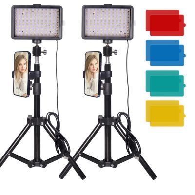 ชุดแฟลชวิดีโอ LED สำหรับถ่ายภาพในสตูดิโอแผงการจัดไฟพร้อมขาตั้งสามขา RGB ฟิลเตอร์สำหรับแต่งหน้าการสตรีมสด Youbube