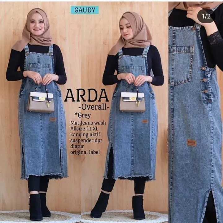 ootd overall jeans hijab