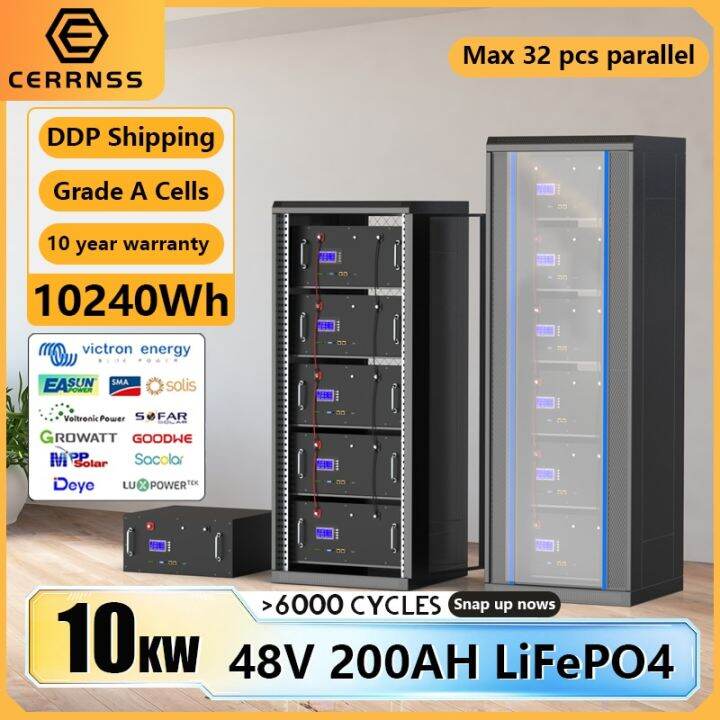 48V 200Ah Lifepo4 51.2V Lithium Battery Built-In 200A BMS Grade A Cell ...