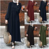 （A Simple）◑ Kame Dress Muslimah Plus Size Murah Robe Jubah Womens Round Neck Lantern Sleeve Loose Comfortable Casual Fashion K302