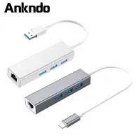 Ankndo อะแดปเตอร์การ์ดเครือข่าย LAN USB เป็นอีเธอร์เน็ต 3 พอร์ต สําหรับ Mac iOS Android PC