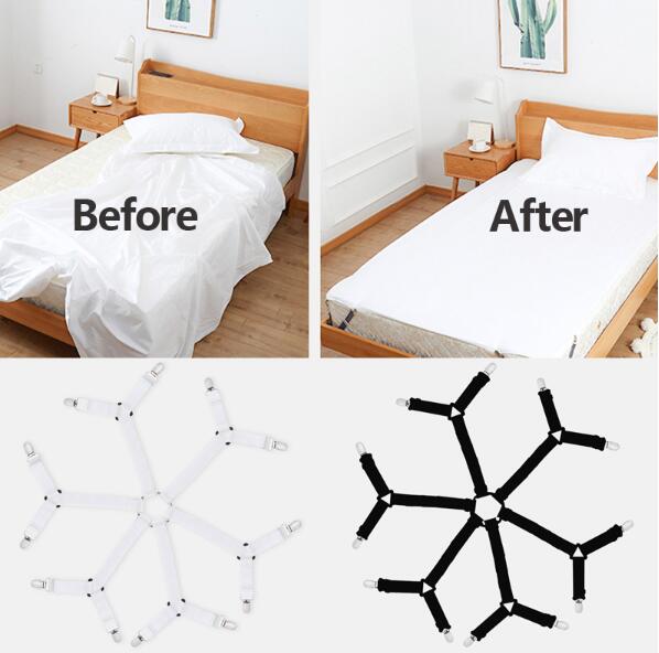 6pcs Adjustable Bed Sheet Grippers 2-Way & 3-Way Triangle Mattress Corner Straps Suspenders Fasteners Holders Black for Sheet Sofa Tablecloth