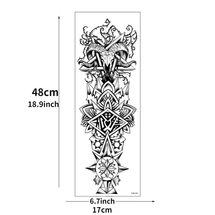 ปลอกแขนรอยสักขนาดใหญ่ของชนเผ่าสีดำกันน้ำสติกเกอร์รอยสักชั่วคราวโทเท็มกะโหลกศีรษะรูปทรงเรขาคณิตศิลปะร่างกายรอยสักปลอมสำหรับผู้ชาย
