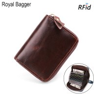 Royal Bagger RFID 100% Da Bò Thật Đàn Ông Phụ Nữ Kẹp Thẻ Người Giữ Túi Dây Kéo Mát Mẻ Thời Trang Đồng Tiền Ví Ngắn Ví Cho Nam Giới thumbnail
